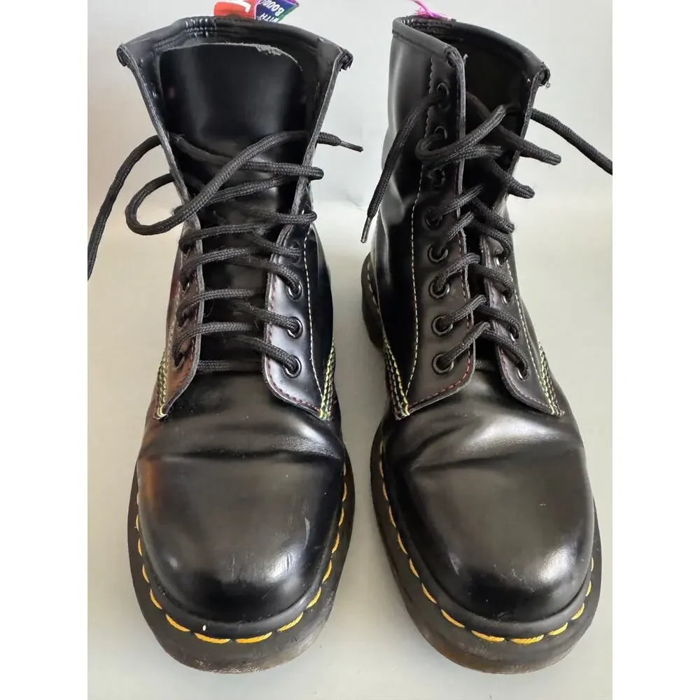 Dr. Martens 1460 Pride Rainbow Stitch Black Leather Combat Boots Women 8 Men 7 - Picture 2 of 14